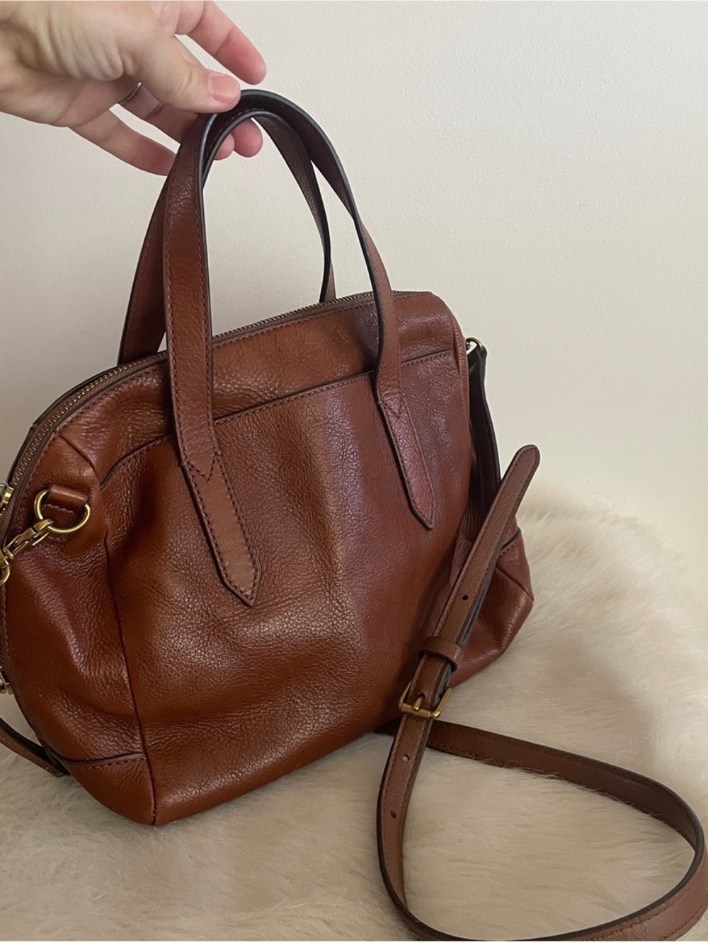 Fossil Chestnut Brown Pebbled Leather Crossbody Satchel Sydney - Picture 4 of 7